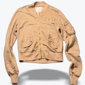 Revolve Daftbird Waffle Knit Full Zip Jacket Tan Camel Womens Small Made in USA